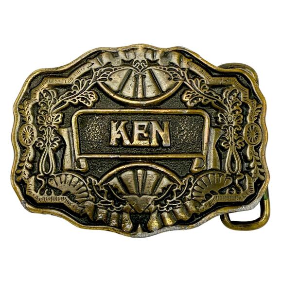 Vintage 70s Ken Belt Buckle Brass Hippie Boho Western Cowboy Personalized Name - Picture 1 of 7